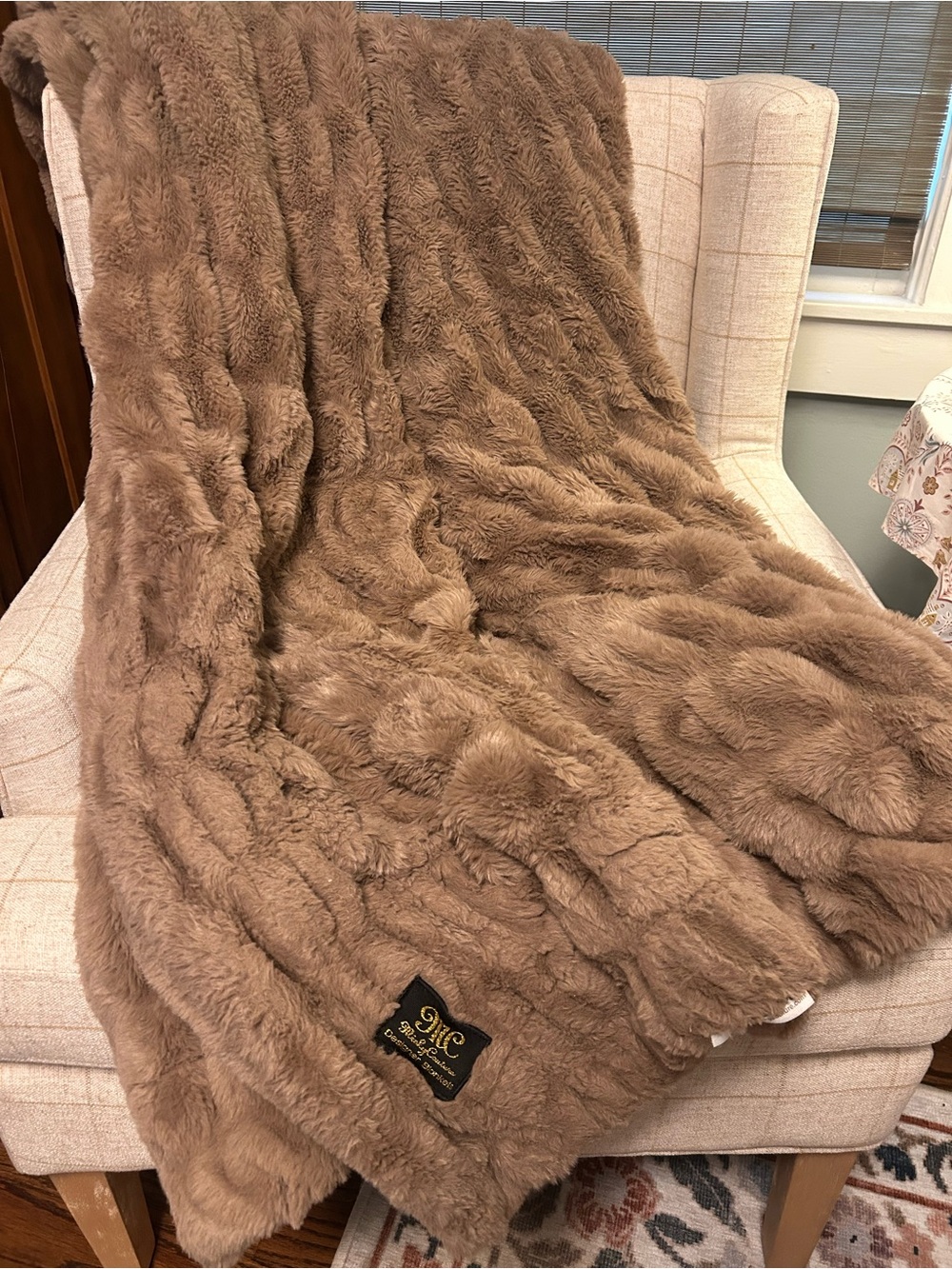 Minky Couture Plush Faux Fur Throw Blanket in Taupe Monster Size